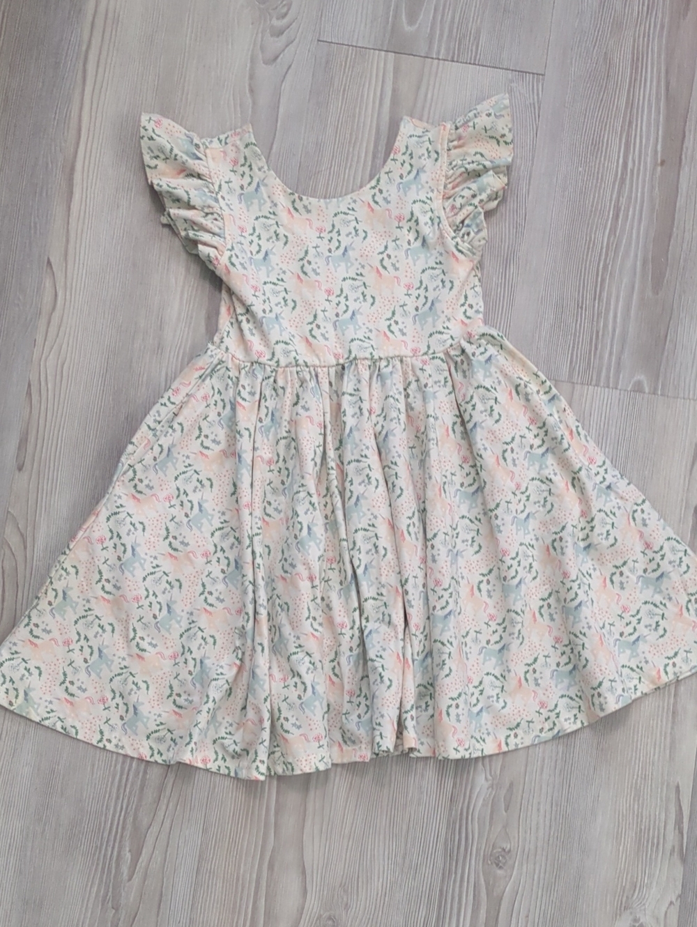 ollie Jay 5/6 Girls' Floral Flutter-Sleeve Dress - Pink and Mint Unicorn Twirl